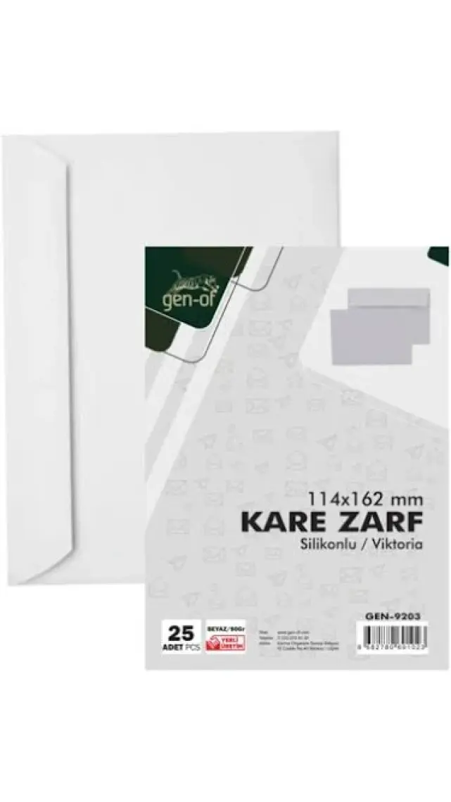 Gen-Of Kare Beyaz Mektup Zarfı Silikonlu 90 gr 114 x 162 mm 25'li