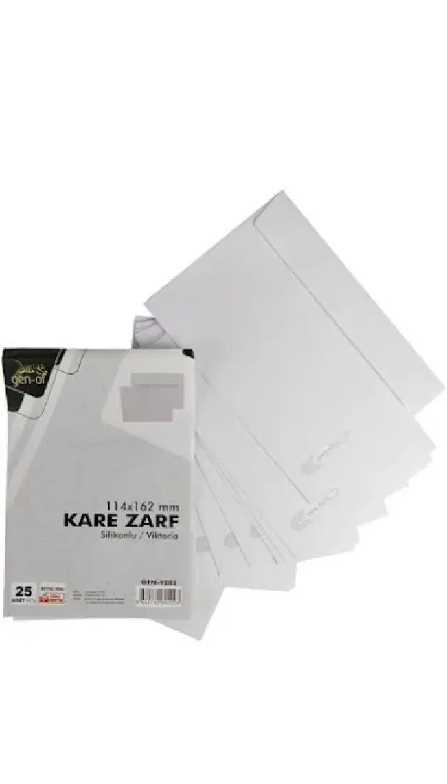 Gen-Of Kare Beyaz Mektup Zarfı Silikonlu 90 gr 114 x 162 mm 25'li