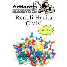 Artlantis Harita Çivisi Renkli 150 Li 1 Paket Renkli Mantar Pano Raptiyesi Pano Iğnesi Ofis Okul Büro Renkli Harita Çivisi