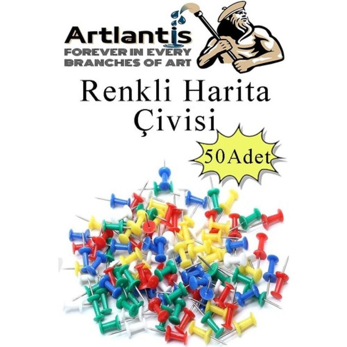 Artlantis Harita Çivisi Renkli 50 Li 1 Paket Renkli Mantar Pano Raptiyesi Pano Iğnesi Ofis Okul Büro Renkli Harita Çivisi