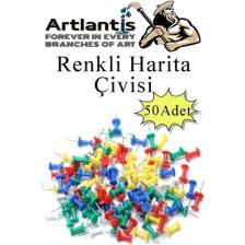 Artlantis Harita Çivisi Renkli 50 Li 1 Paket Renkli Mantar Pano Raptiyesi Pano Iğnesi Ofis Okul Büro Renkli Harita Çivisi