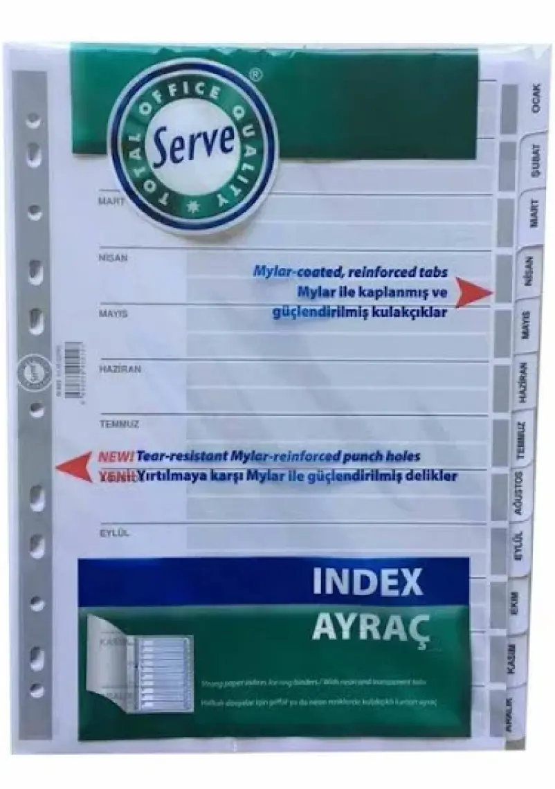 Serve Ayraç (A4/Ocak-Aralık/Şeffaf)180Gr/M² Karton, Sv-5329
