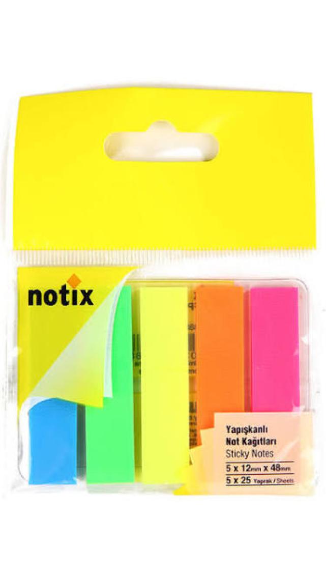 Notix Yapışkanlı Not Kağıdı Neon Ayraç 5 Renk Asmalı 125 Yaprak