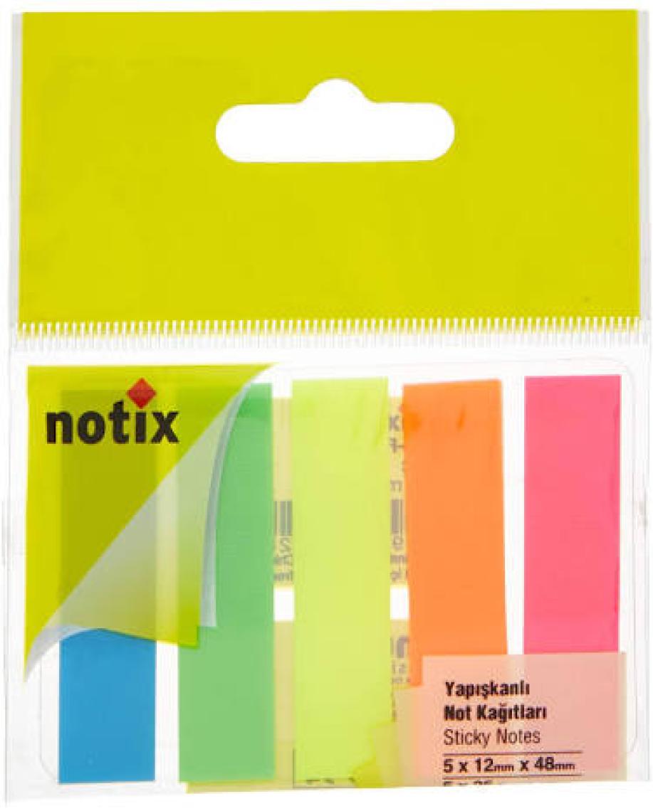 Notix Yapışkanlı Not Kağıdı Neon Ayraç 5 Renk Asmalı 125 Yaprak