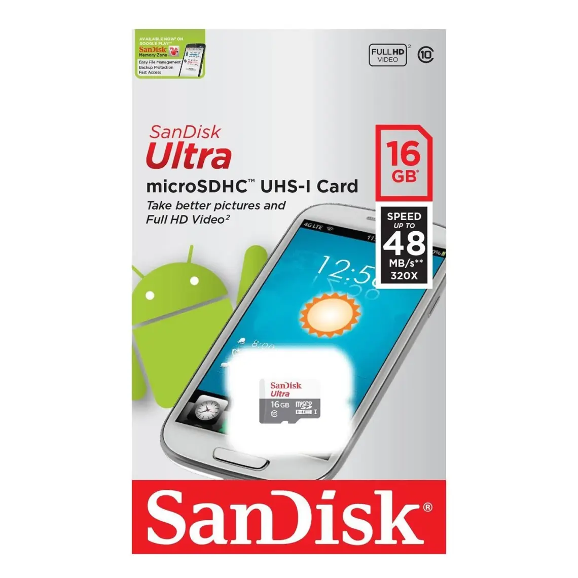 SanDisk 16 GB Ultra microSDHC 48 MB/sn Class 10 MicroSD Kart