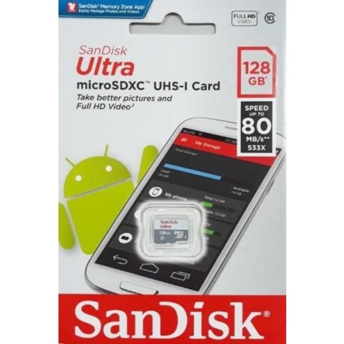 SanDisk Ultra® 128GB 80MB/s microSDHC™/microSDXC™ UHS-I Hafıza Kartı SDSQUNS-128G-GN6MN