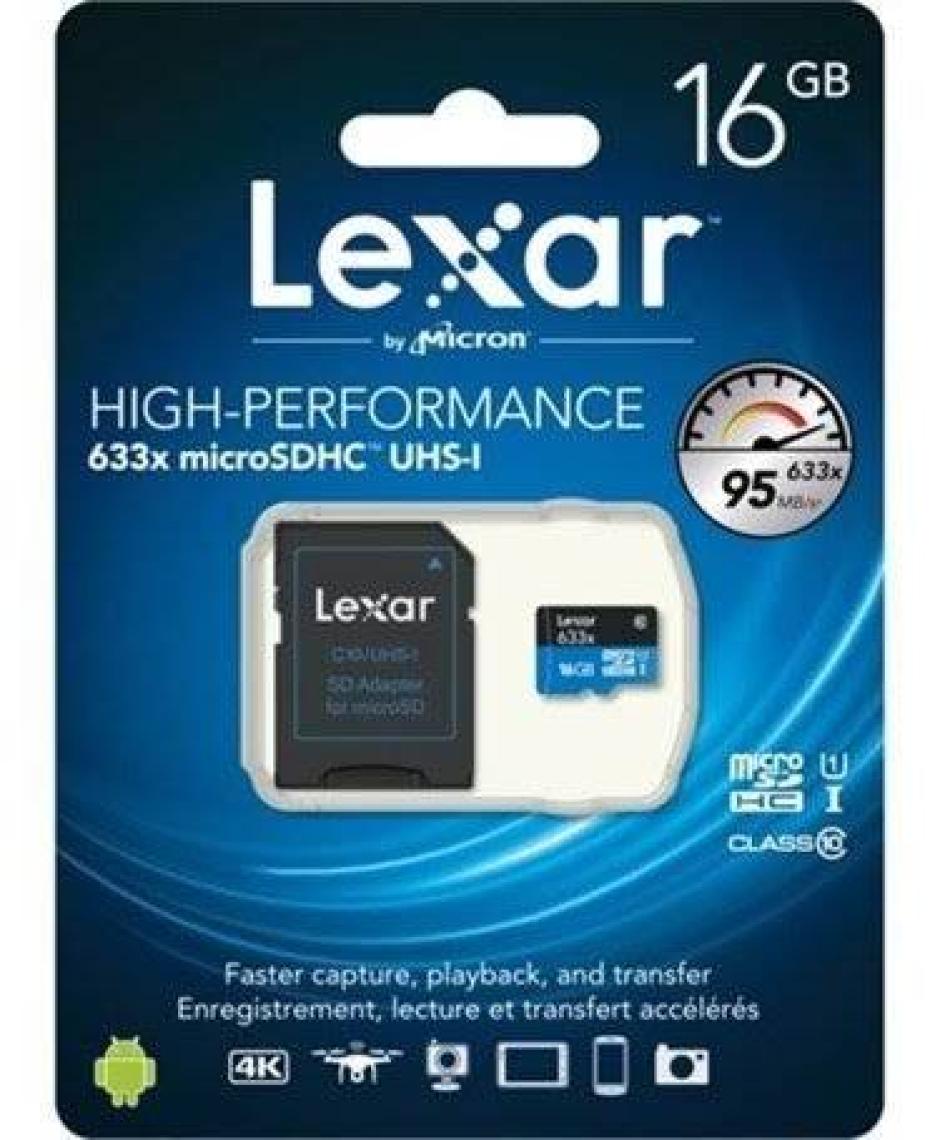 Lexar 633x 16GB microSDHC UHS-1 CL10 Hafıza Kartı + Adaptör LSDMI16GBBEU633A