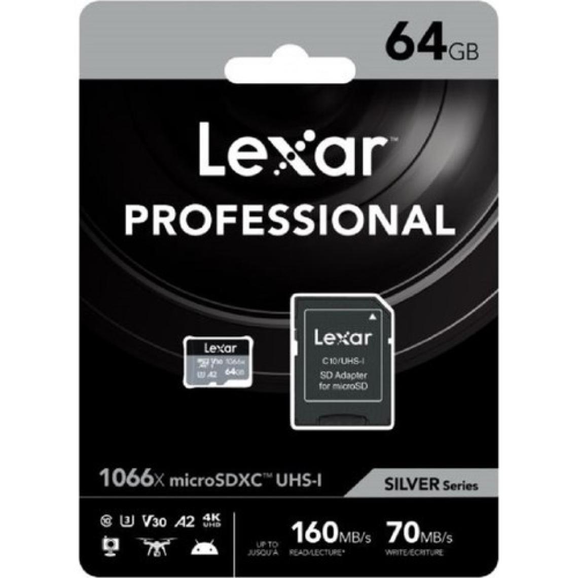 Lexar Professional 1066x Class 10 UHS-I U3 A2 V30 64 GB Micro SD Kart