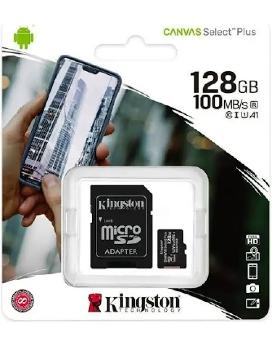Kingston SDCS2-128GB 128GB micSDXC Canvas Select Plus 100R A1 C10 Card + ADP Hafıza Kartı