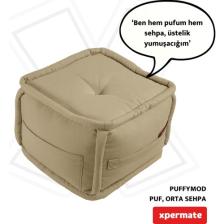 Xpermate x permate Puffymod Dekoratif Kare Puf Orta Sehpa Ayak Uzatma Puf 40 x 40  cm  Bej