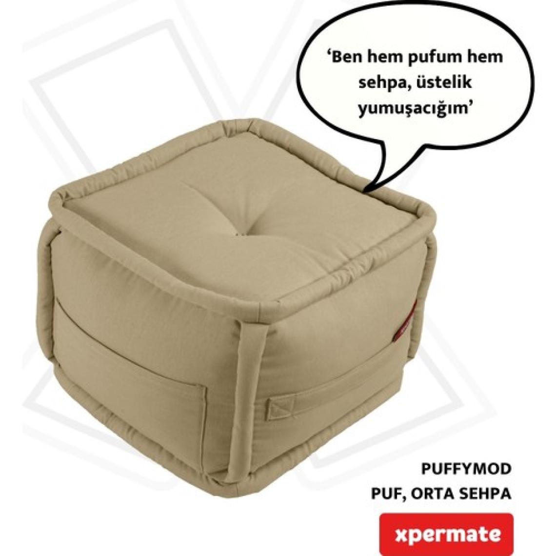 Xpermate x permate Puffymod Dekoratif Kare Puf Orta Sehpa Ayak Uzatma Puf 40 x 40  cm  Bej