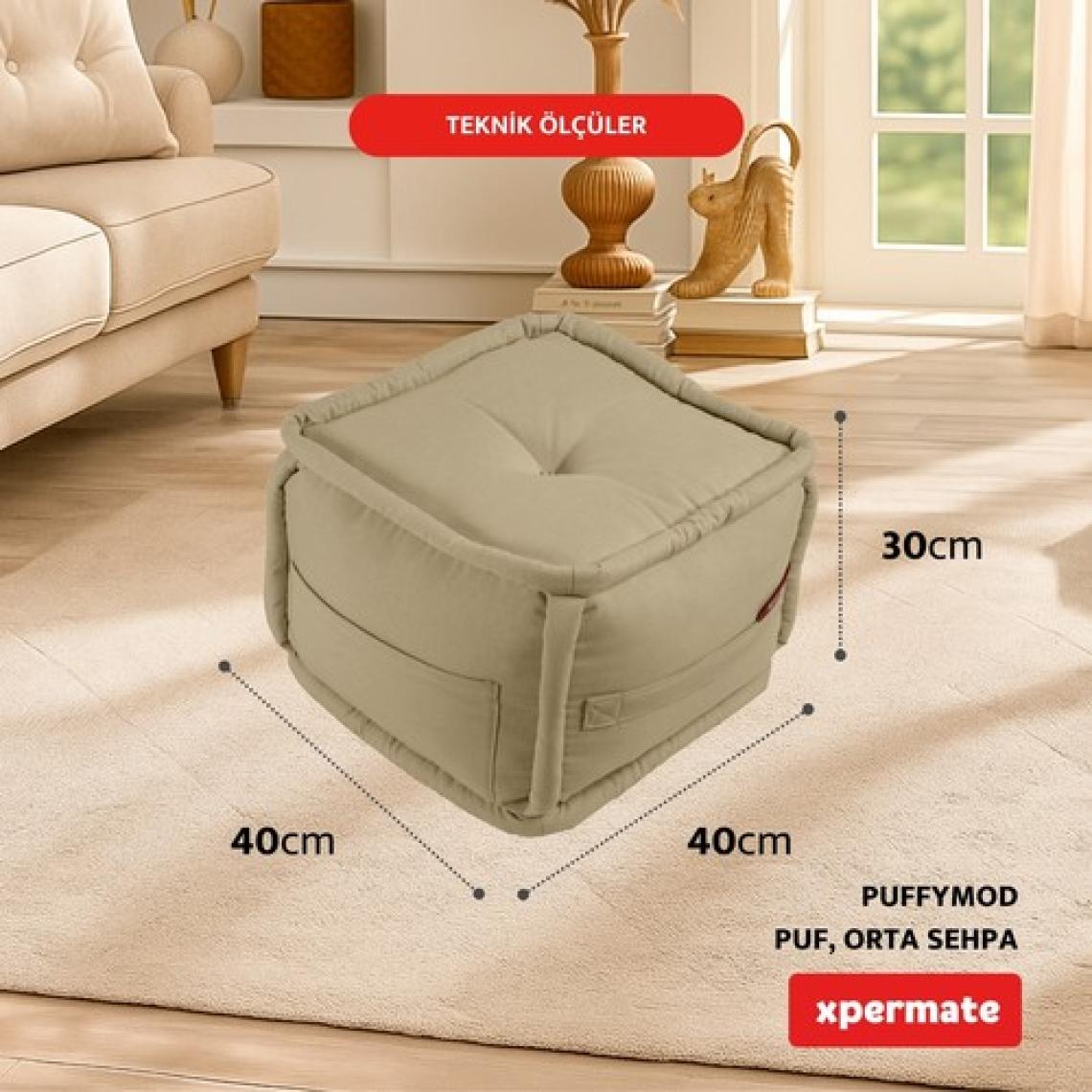 Xpermate x permate Puffymod Dekoratif Kare Puf Orta Sehpa Ayak Uzatma Puf 40 x 40  cm  Bej