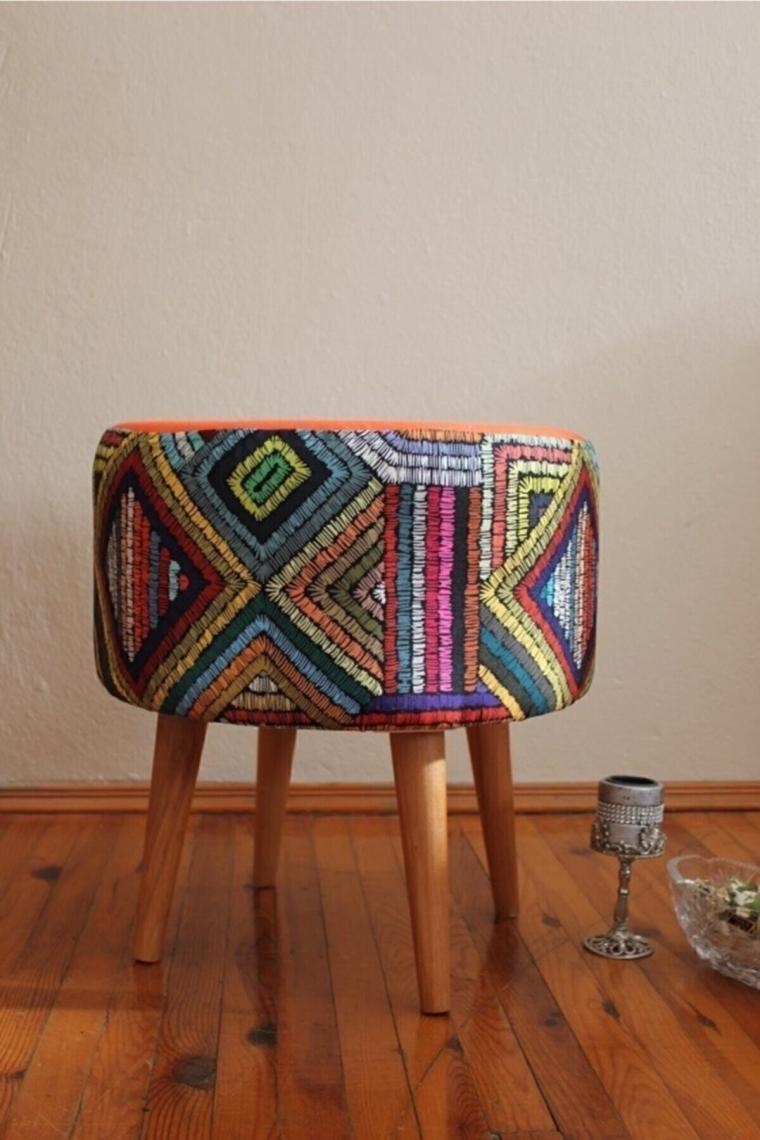 Puf Ahşap Ayaklı Dekoratif Puf Özel Tasarım Puf 45cm