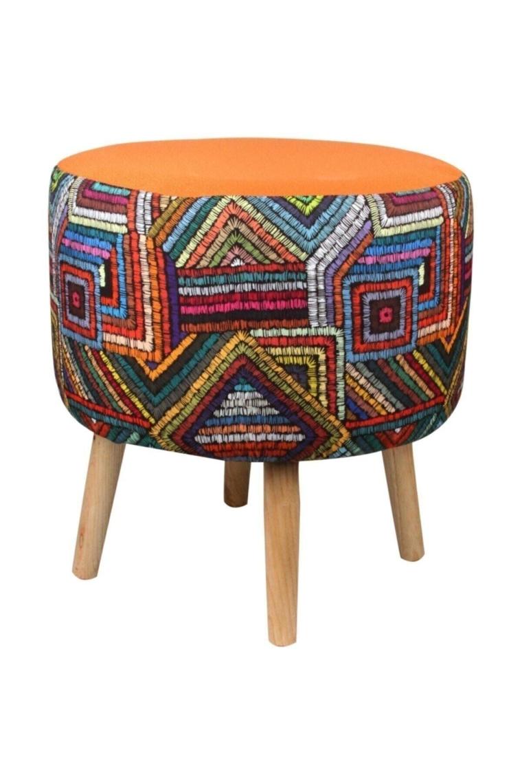 Puf Ahşap Ayaklı Dekoratif Puf Özel Tasarım Puf 45cm