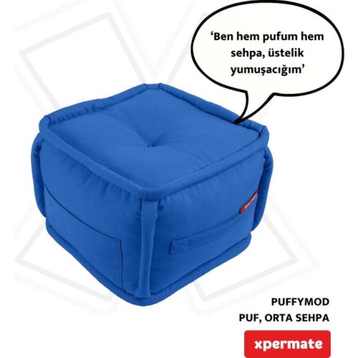 Xpermate x permate Puffymod Dekoratif Kare Puf Orta Sehpa Ayak Uzatma Puf 40 x 40  cm  Mavi