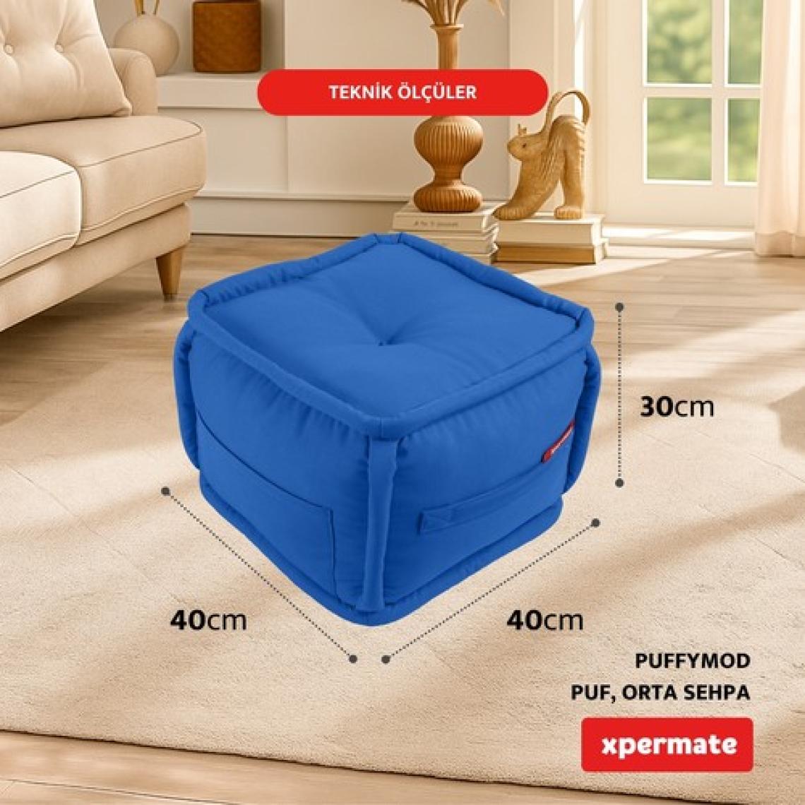 Xpermate x permate Puffymod Dekoratif Kare Puf Orta Sehpa Ayak Uzatma Puf 40 x 40  cm  Mavi