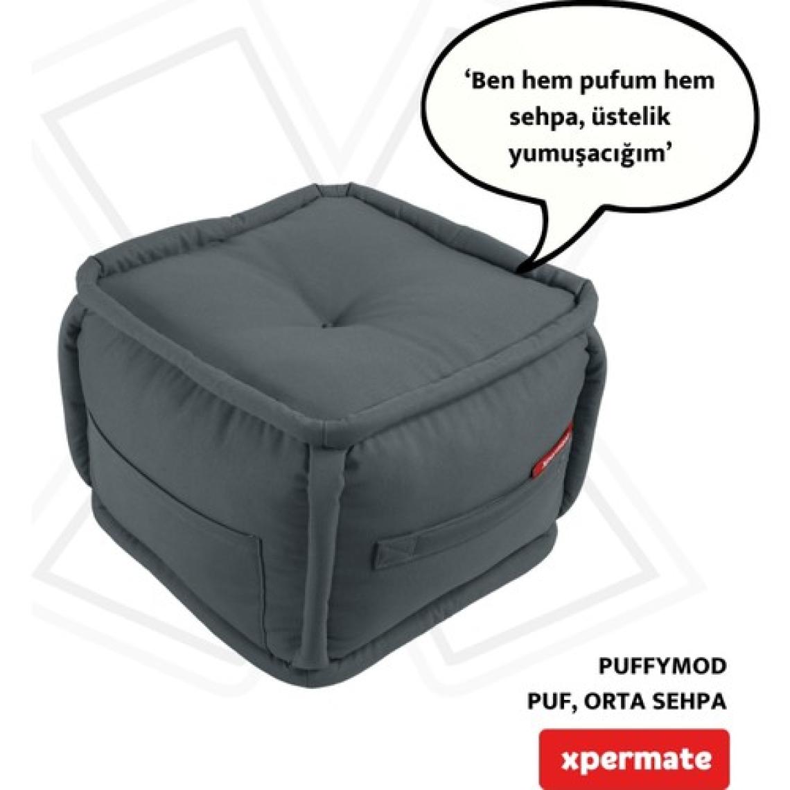 Xpermate x permate Puffymod Dekoratif Kare Puf Orta Sehpa Ayak Uzatma Puf 40 x 40  cm  Gri