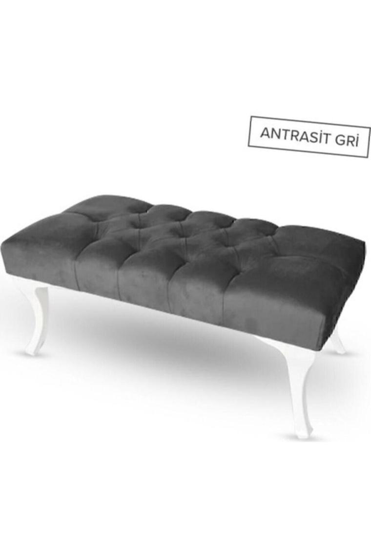 Gri Puf Ayak Ucu Kapitoneli Kapı Önü Antre Bench Puf