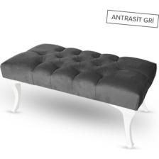 Gri Puf Ayak Ucu Kapitoneli Kapı Önü Antre Bench Puf