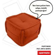 Xpermate x permate Puffymod Dekoratif Kare Puf Orta Sehpa Ayak Uzatma Puf 40 x 40  cm  Kiremit