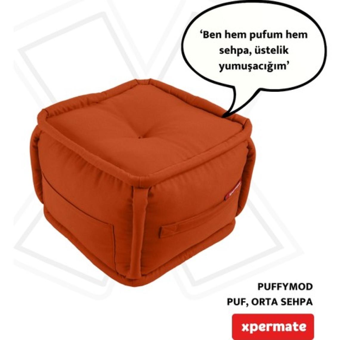 Xpermate x permate Puffymod Dekoratif Kare Puf Orta Sehpa Ayak Uzatma Puf 40 x 40  cm  Kiremit