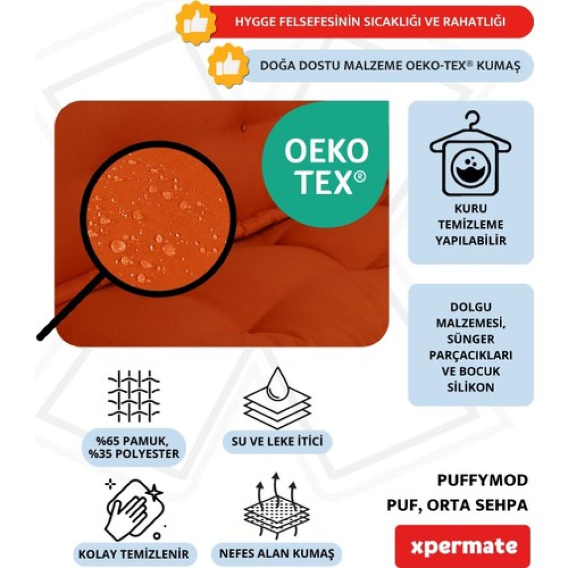 Xpermate x permate Puffymod Dekoratif Kare Puf Orta Sehpa Ayak Uzatma Puf 40 x 40  cm  Kiremit