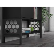 Wood'n Love Lara Premium Desenli Metal Ayaklı Dolaplı Vitrin - Konsol - Siyah / Siyah