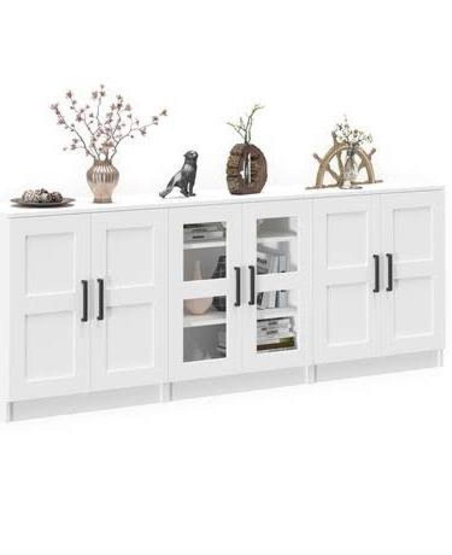 Dekorex KNS-304-K-Beyaz 6 Kapaklı Camlı Konsol
