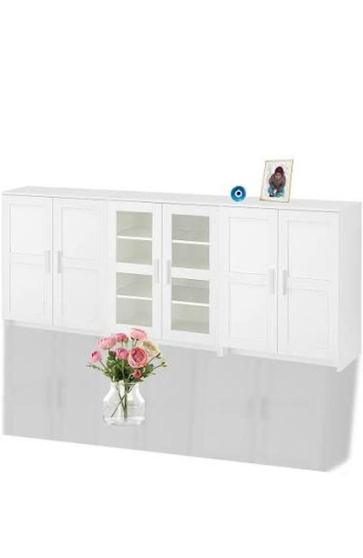 Dekorex KNS-304-K-Beyaz 6 Kapaklı Camlı Konsol