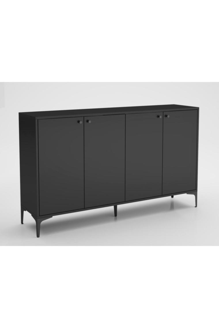 Wood'n Love Hestia 4 Kapaklı Metal Ayaklı 160 cm Çok Amaçlı Dolap Konsol - Atlantik Çam / Siyah