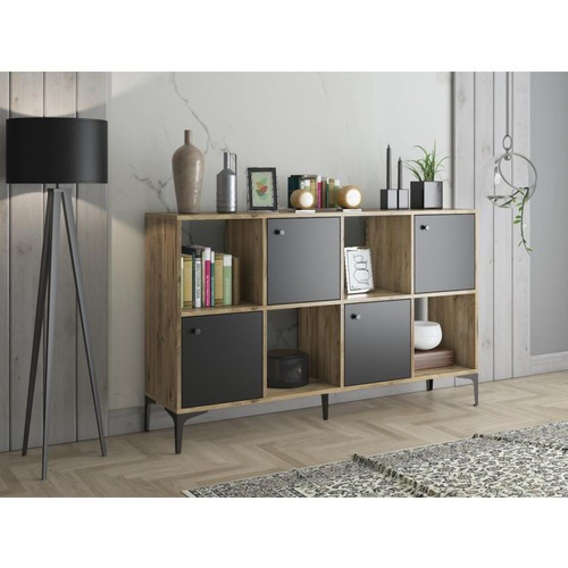 Wood'n Love Satürn 4 Kapaklı Metal Ayaklı Çok Amaçlı Dolap Konsol - Atlantik Çam - Siyah / Siyah