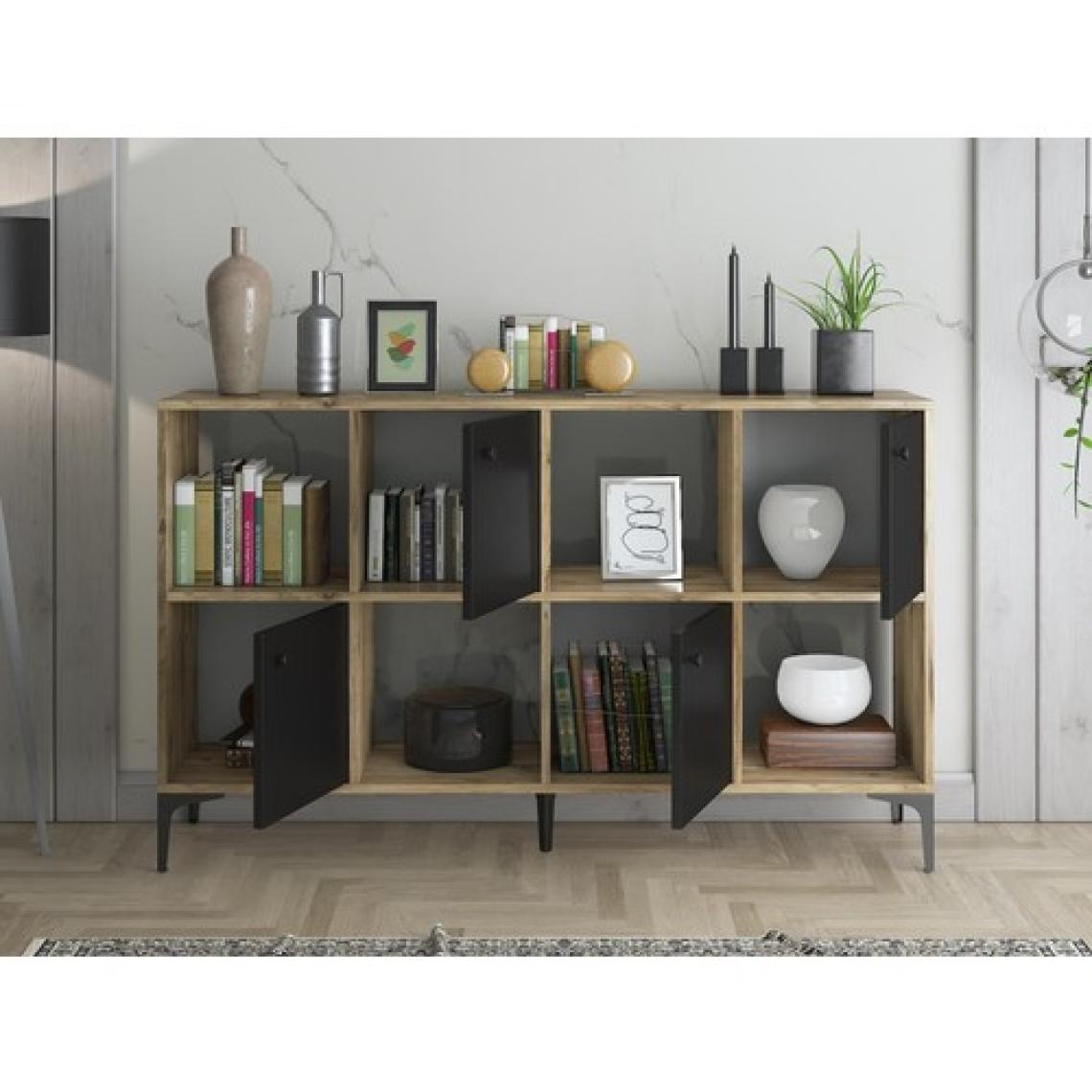 Wood'n Love Satürn 4 Kapaklı Metal Ayaklı Çok Amaçlı Dolap Konsol - Atlantik Çam - Siyah / Siyah