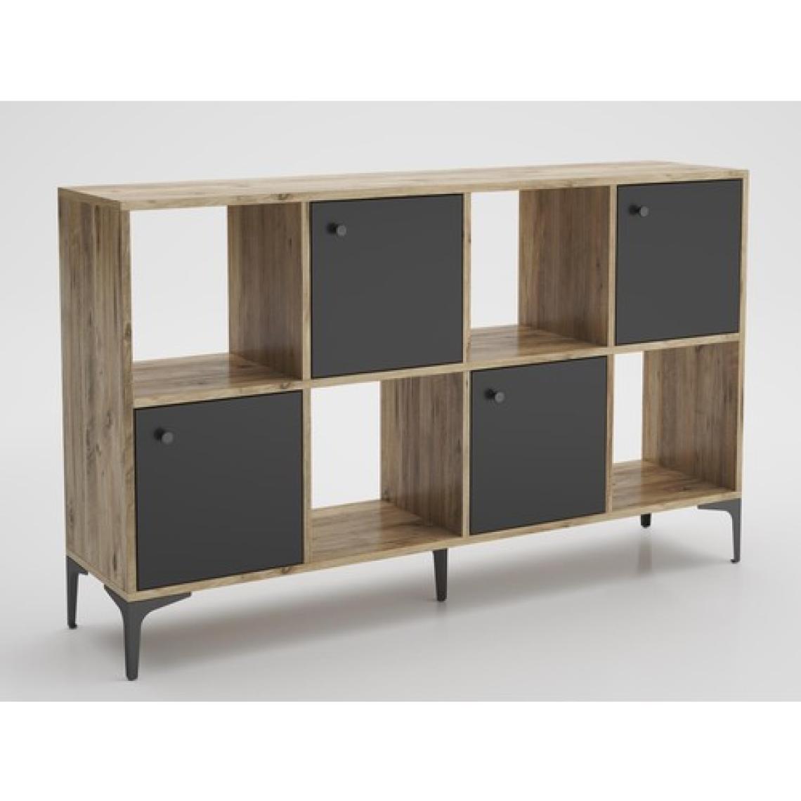 Wood'n Love Satürn 4 Kapaklı Metal Ayaklı Çok Amaçlı Dolap Konsol - Atlantik Çam - Siyah / Siyah