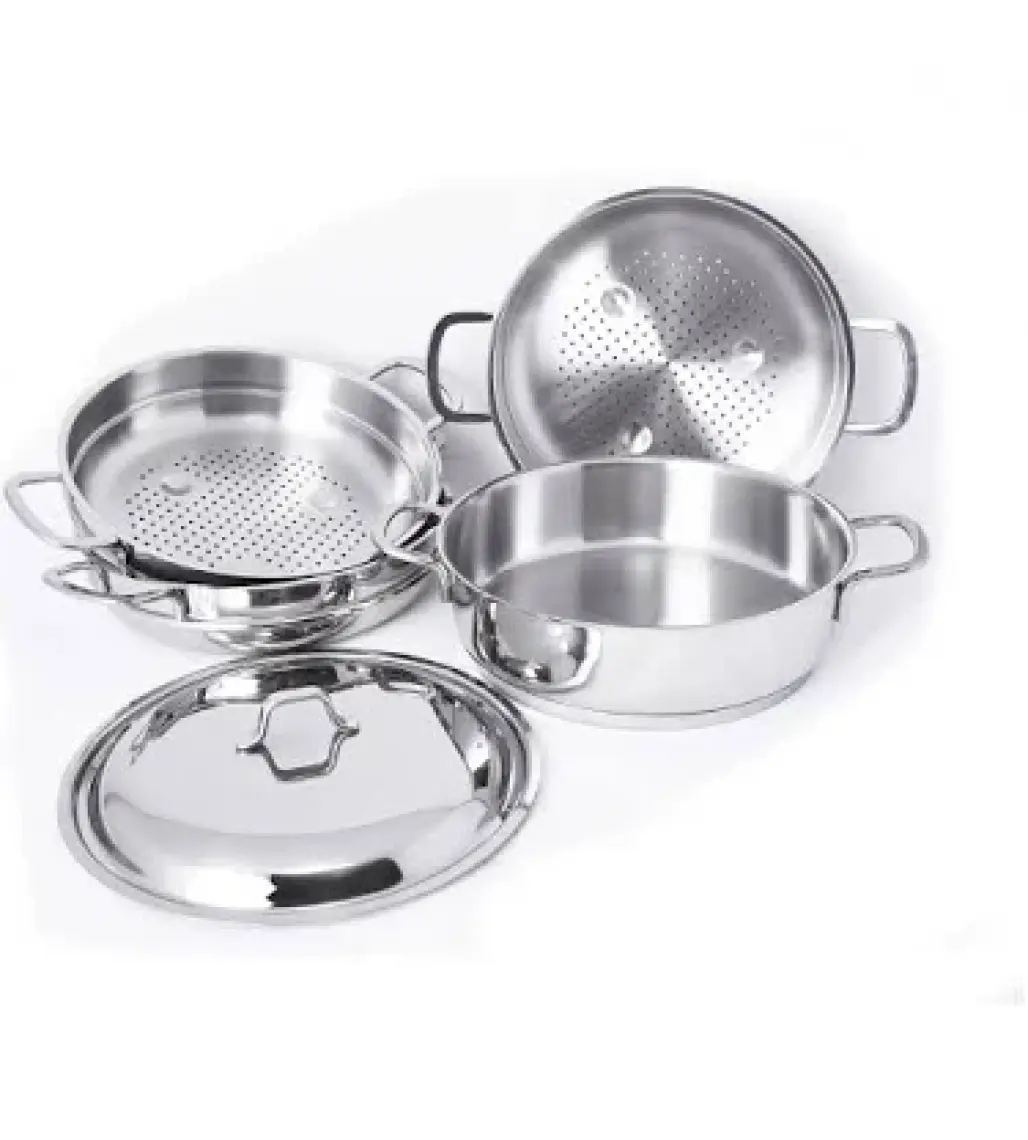 OMS 6090-C - 6 Parça Paslanmaz Çelik, Cam Kapak 28X10CM-5,80 Litre Buharlı Pişirici, Özbek Mantı Tencere