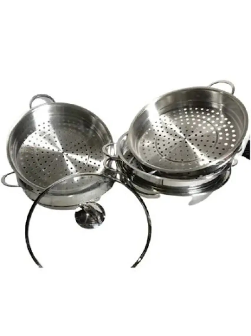 OMS 6090-C - 6 Parça Paslanmaz Çelik, Cam Kapak 28X10CM-5,80 Litre Buharlı Pişirici, Özbek Mantı Tencere
