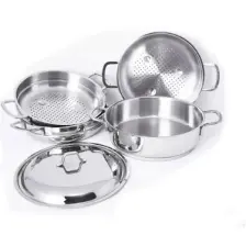 OMS 6090-C - 6 Parça Paslanmaz Çelik, Cam Kapak 28X10CM-5,80 Litre Buharlı Pişirici, Özbek Mantı Tencere
