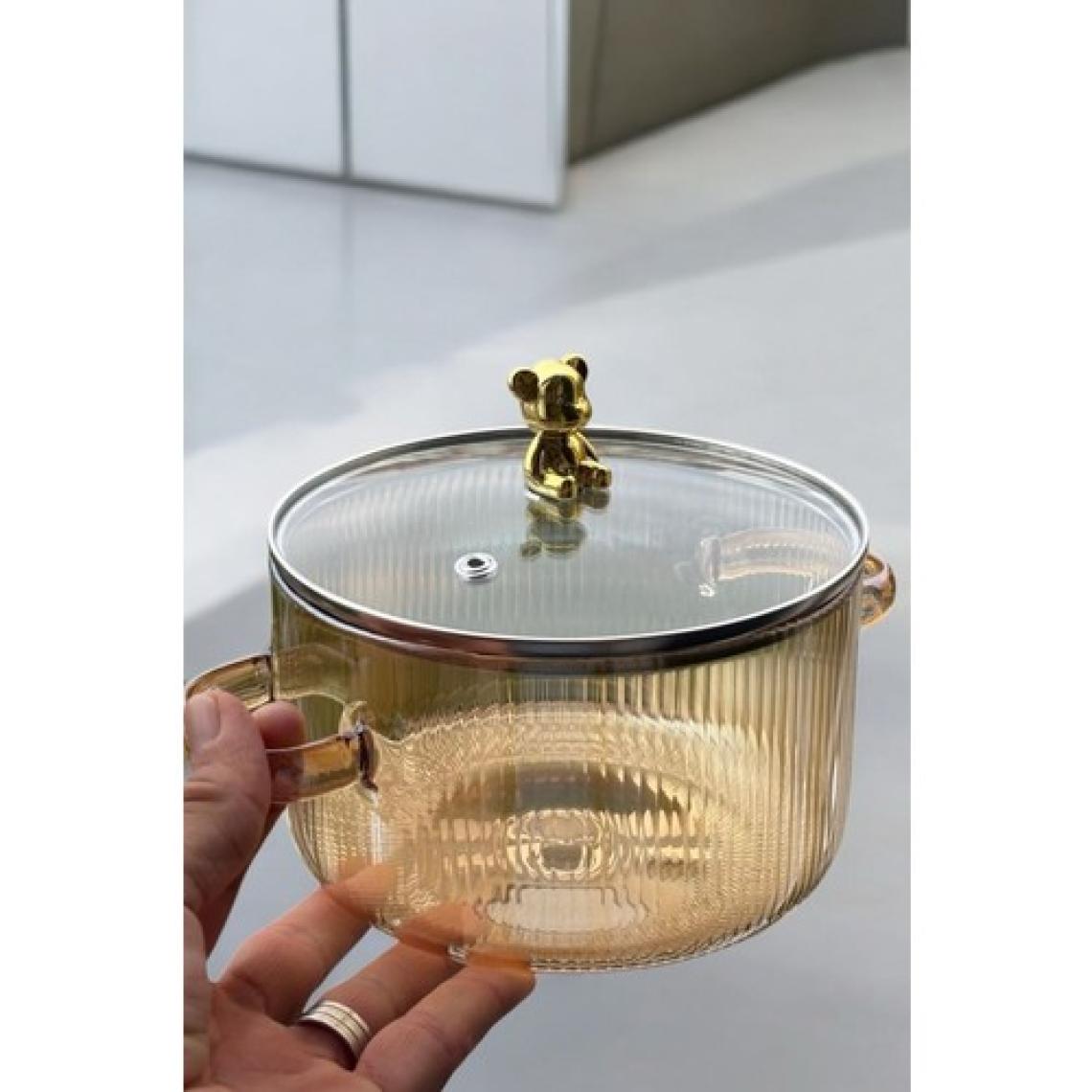 Morponi Borosilikat Cam Amber Gold Detaylı Ayıcıklı Tencere 1700 ml