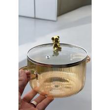 Morponi Borosilikat Cam Amber Gold Detaylı Ayıcıklı Tencere 1700 ml