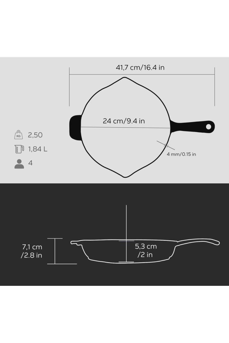 Döküm Yuvarlak Kızartma Tavası Döküm Demir Yekpare Saplı. ÇAP(Ø)24CM