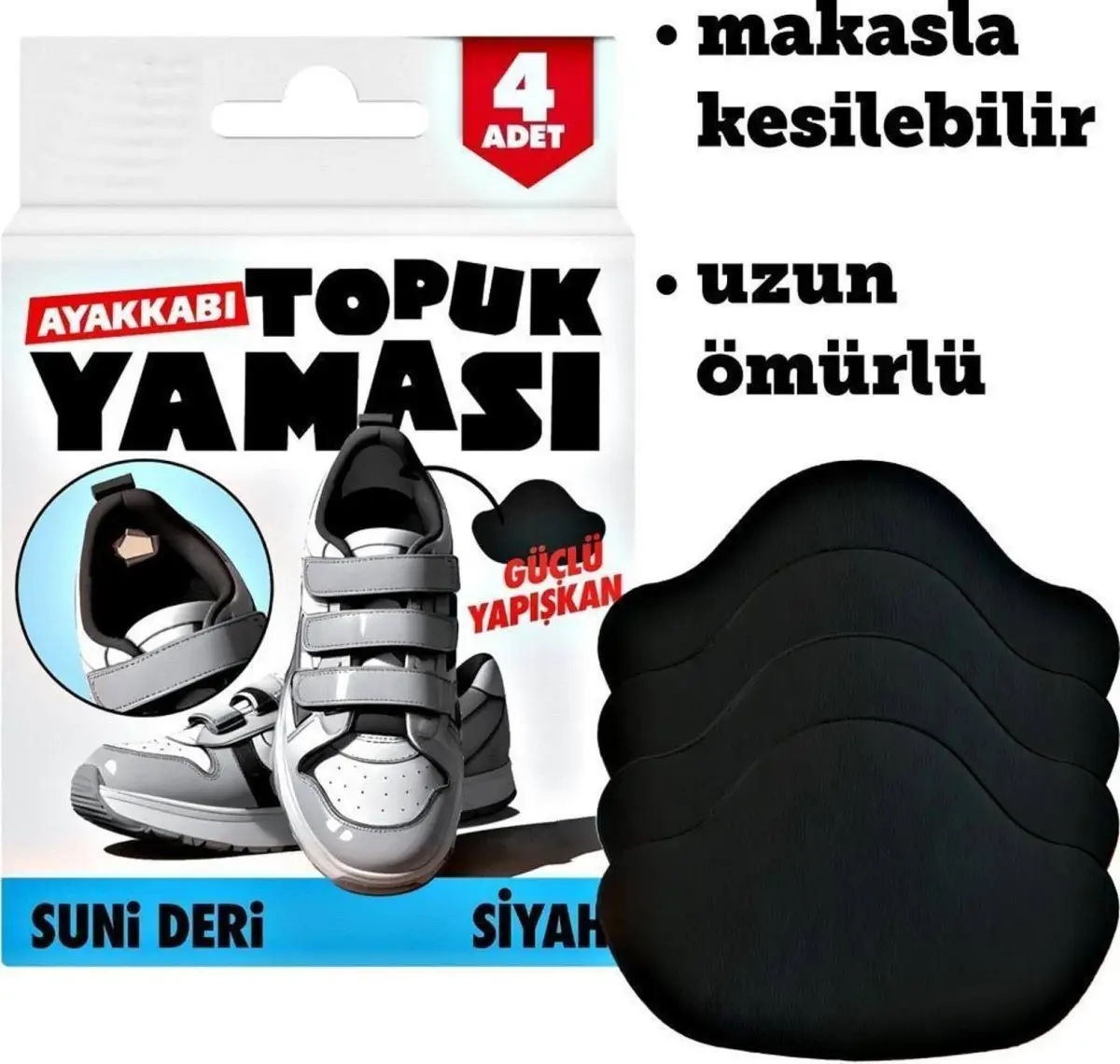 Geseus Ayakkabı Topuk Yaması Ayakkabı Tamir Yaması Sunni Deri Kendinden Yapışkanlı-Siyah