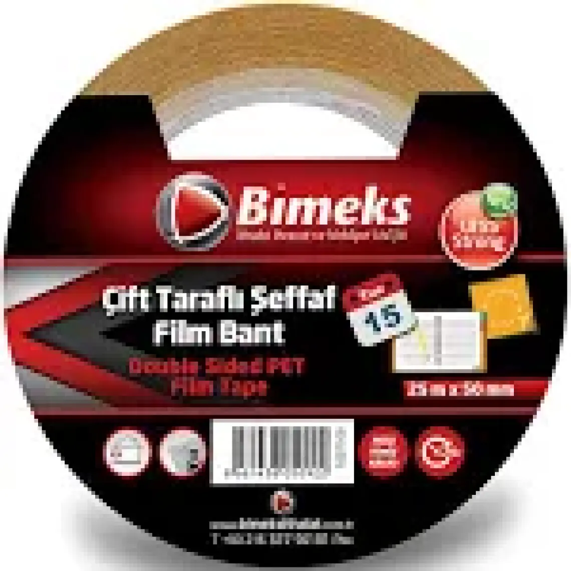 Çift Taraflı Standart Şeffaf Bant Yandan Etiketli 25M X 50Mm