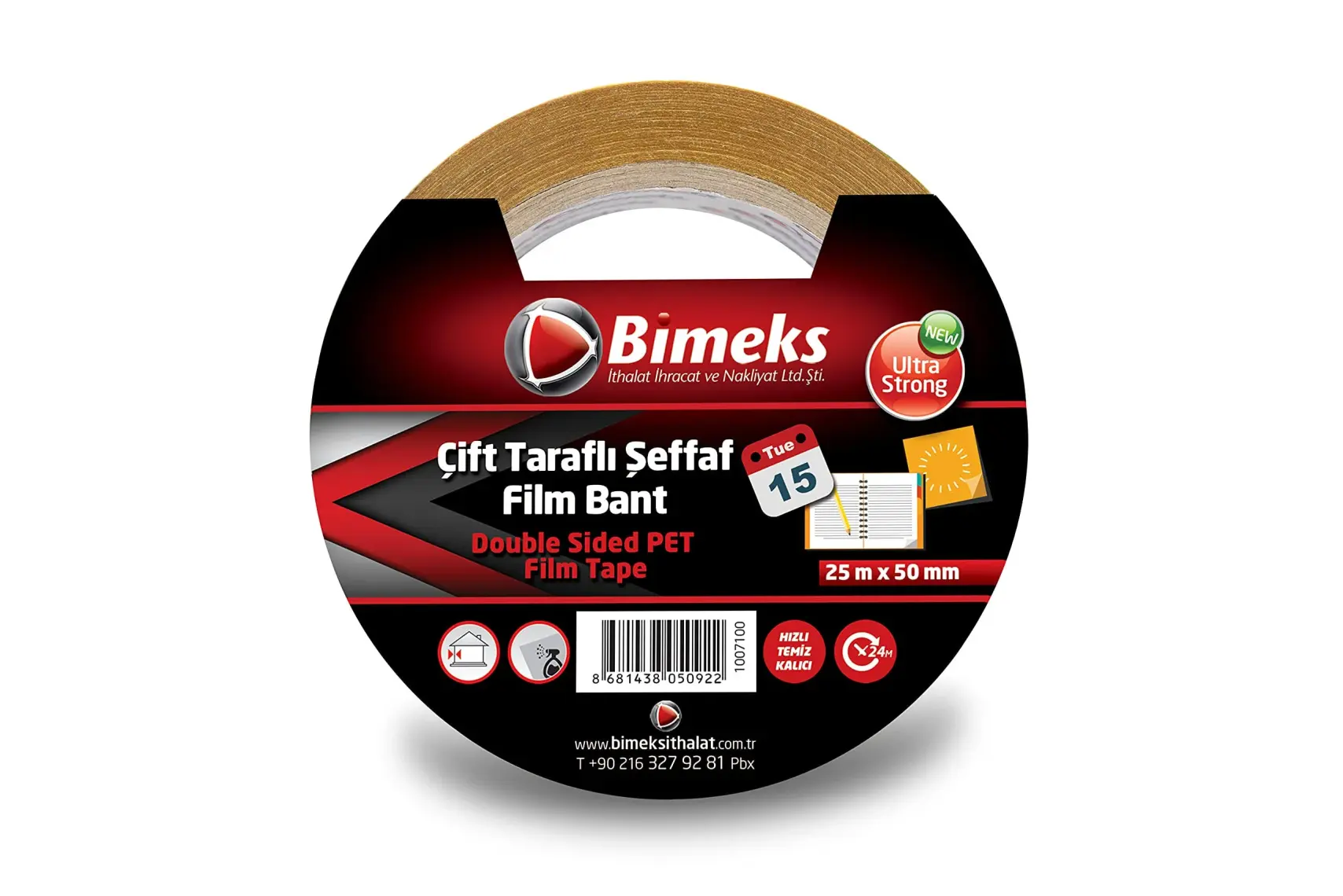 Çift Taraflı Standart Şeffaf Bant Yandan Etiketli 25M X 50Mm