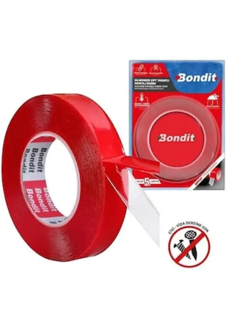 Bondit Silikonlu Çift Taraflı Akrilik Şeffaf Bant 18Mm x 2Mt