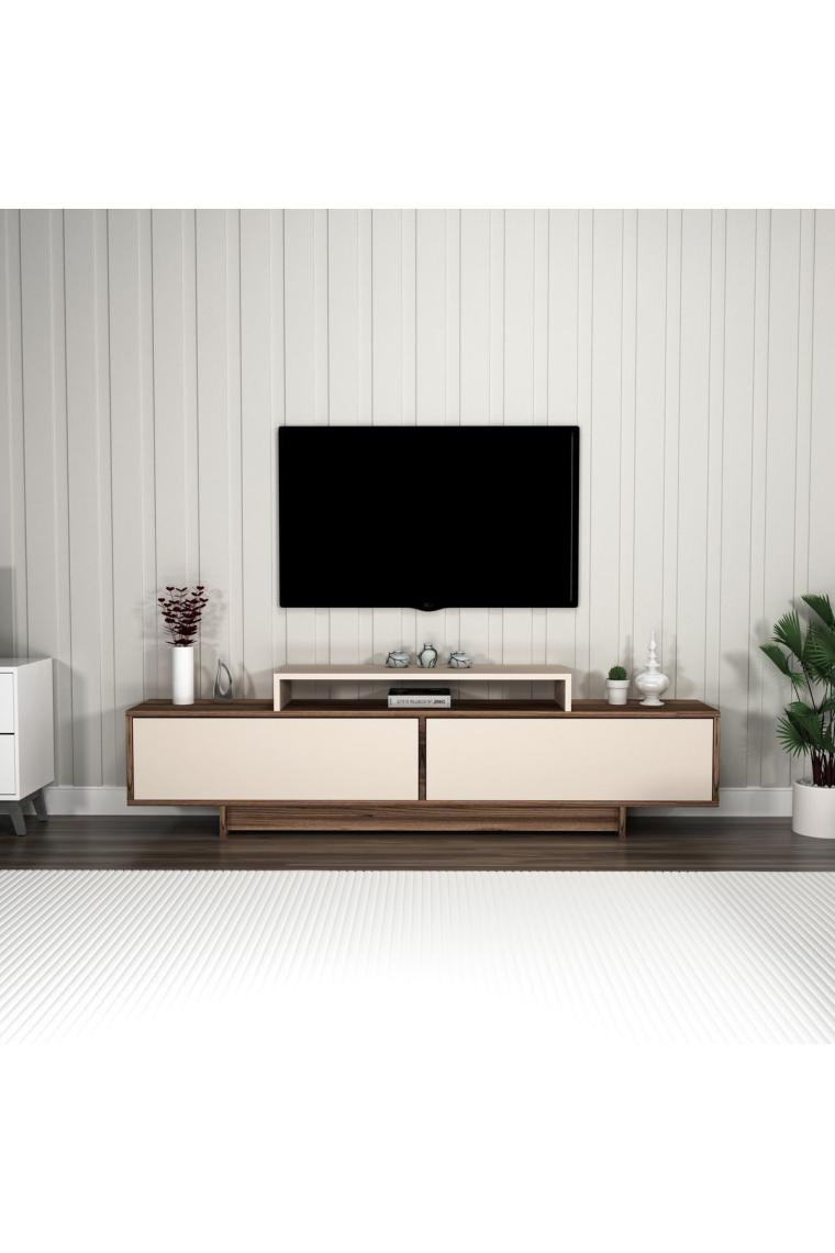 Grasyas 2 Kapaklı Raflı 180 Cm Dekoratif Tv Sehpası, Ceviz Bej - Grasyas