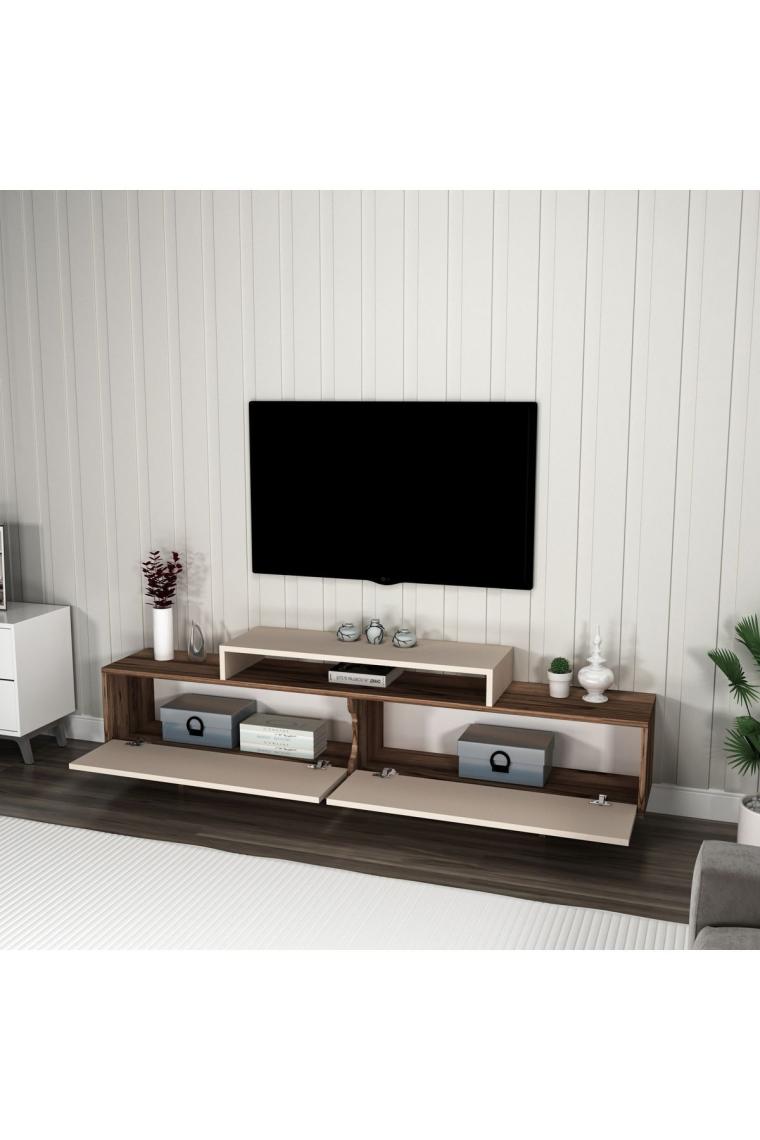 Grasyas 2 Kapaklı Raflı 180 Cm Dekoratif Tv Sehpası, Ceviz Bej - Grasyas