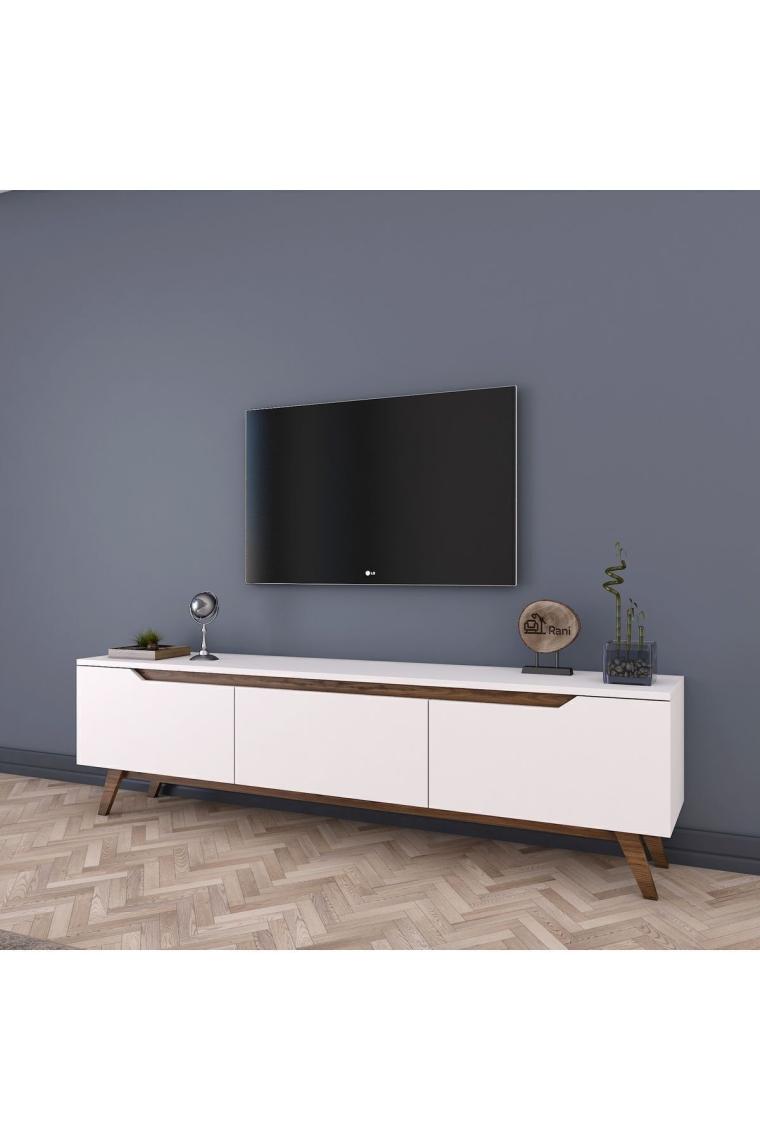 Rani D1 Tv Ünitesi Modern Ayaklı Tv Sehpası 180 Cm Beyaz - Minyatür Ceviz