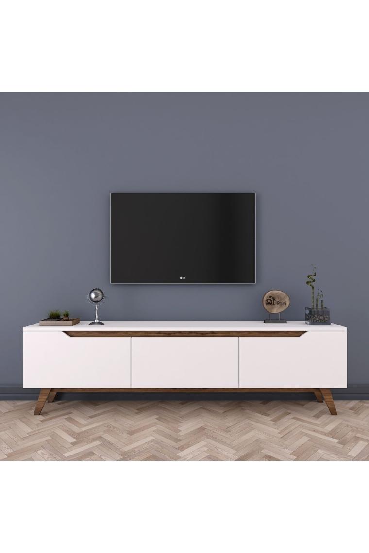 Rani D1 Tv Ünitesi Modern Ayaklı Tv Sehpası 180 Cm Beyaz - Minyatür Ceviz