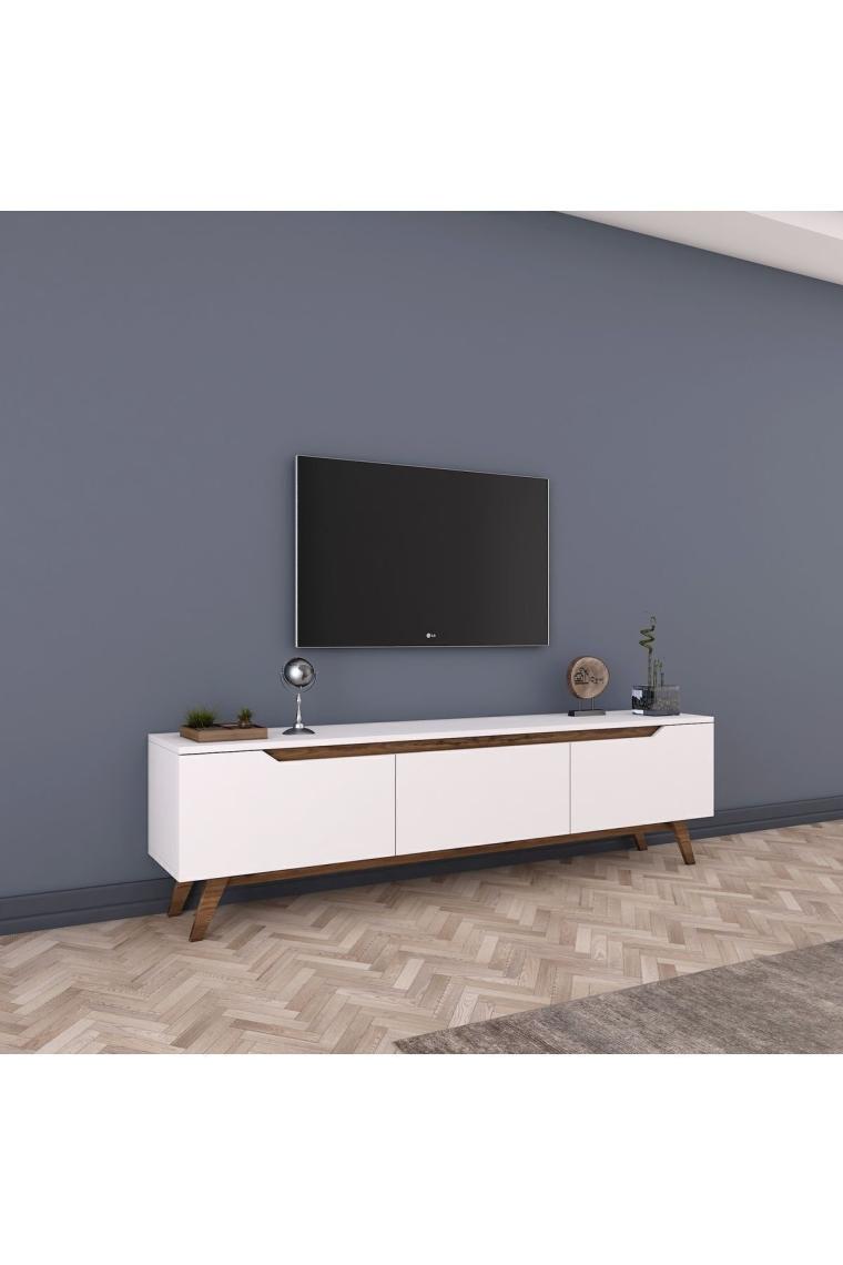Rani D1 Tv Ünitesi Modern Ayaklı Tv Sehpası 180 Cm Beyaz - Minyatür Ceviz