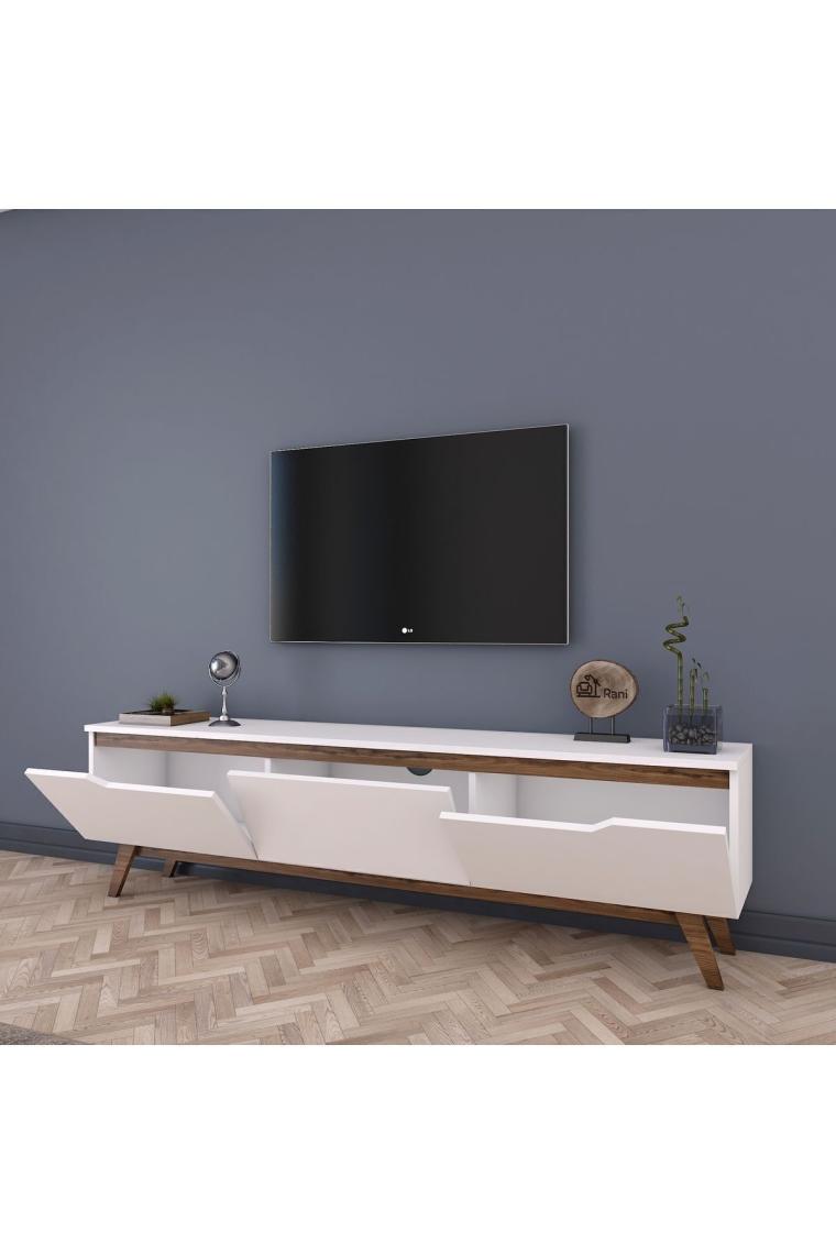 Rani D1 Tv Ünitesi Modern Ayaklı Tv Sehpası 180 Cm Beyaz - Minyatür Ceviz