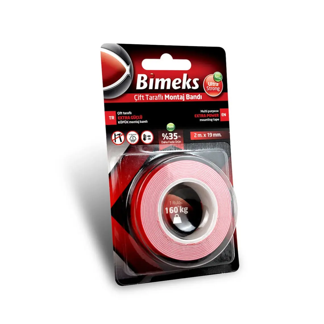 Bimeks Çift Taraflı Şeffaf Montaj Bandı 2 m X 19 mm 180 Kg
